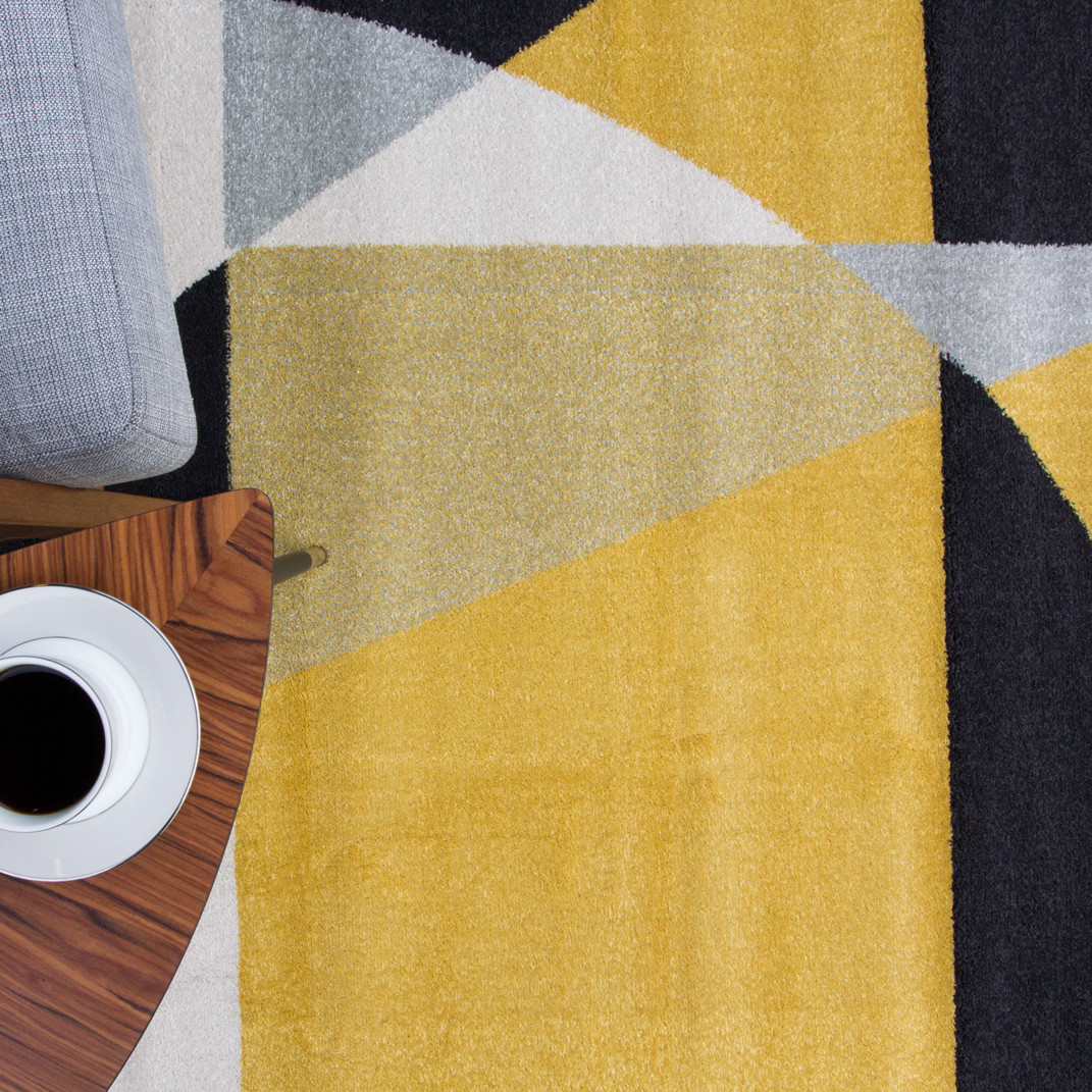 Modern Ochre, Black & Grey Geometric Abstract Rug - Rio Modern Ochre, Black & Grey Geometric Abstract Rug - Rio