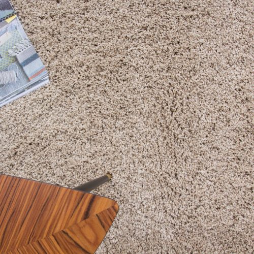 Beige Non Shed Shaggy Rug - Vancouver
