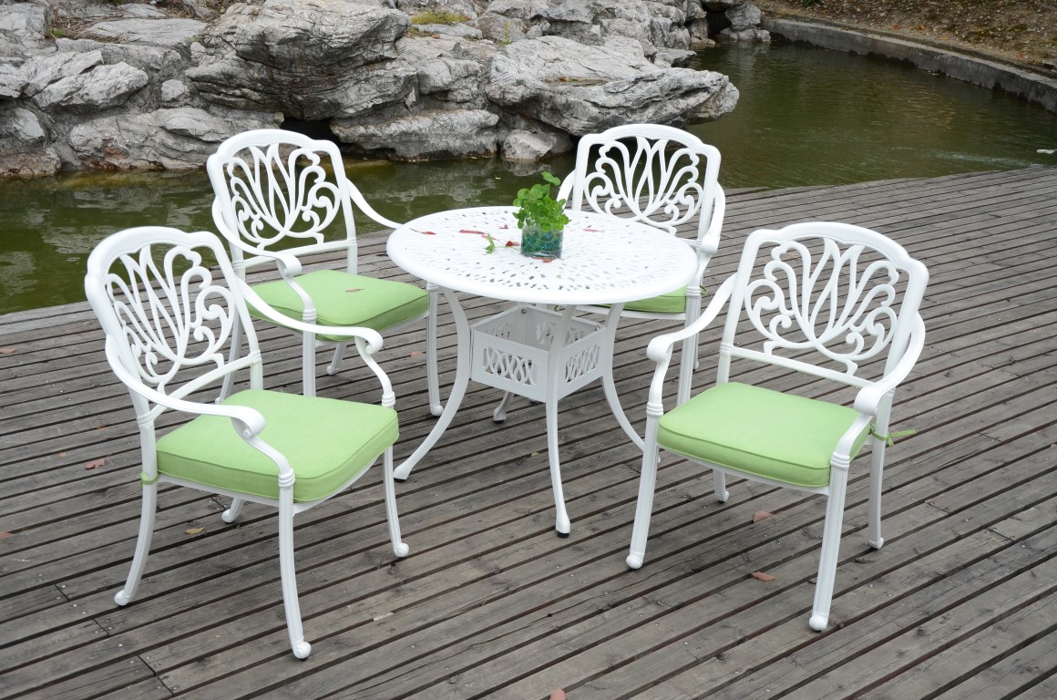 Cast-Aluminium-Set-4-Seater-White-Lime-Green-Cushions-Medium